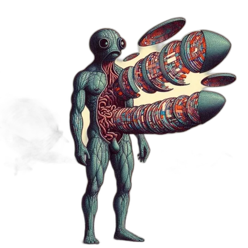 robot, creature, weapon, staff transparent PNG cut-out