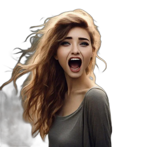 face, hair, creature, photorealistic transparent PNG cut-out