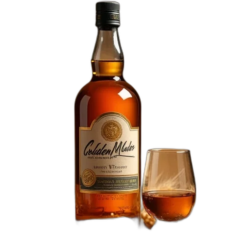 bottle, golden, medal, straight transparent PNG cut-out
