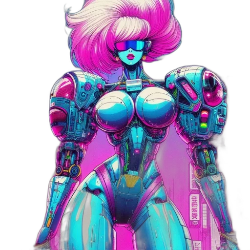 robot, concept art, cyberpunk, vaporwave transparent PNG cut-out