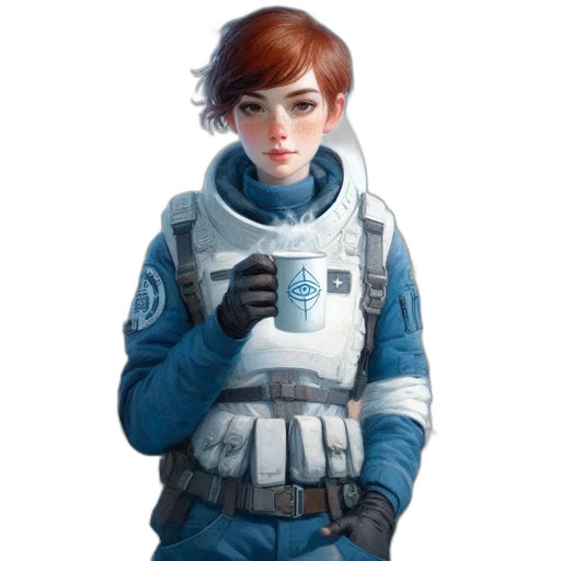 jacket, staff, face, robot transparent PNG cut-out