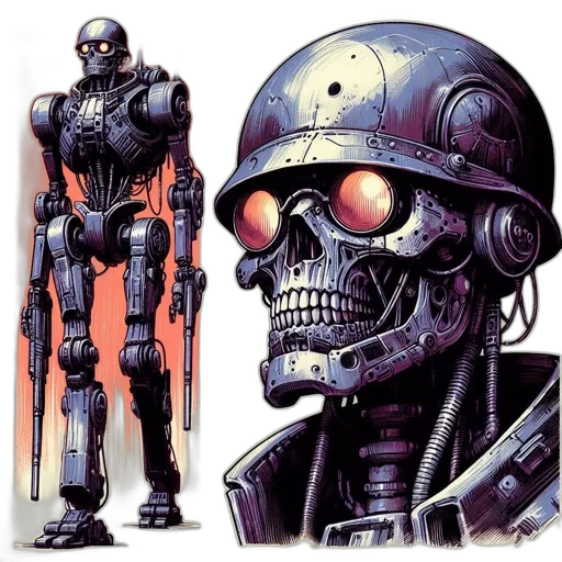 robot, concept art, cyberpunk, comic book art transparent PNG cut-out