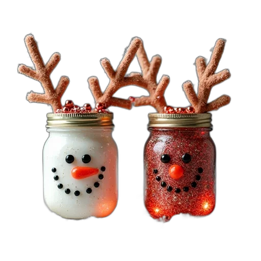 mason, jars, snowman, reindeer transparent PNG cut-out