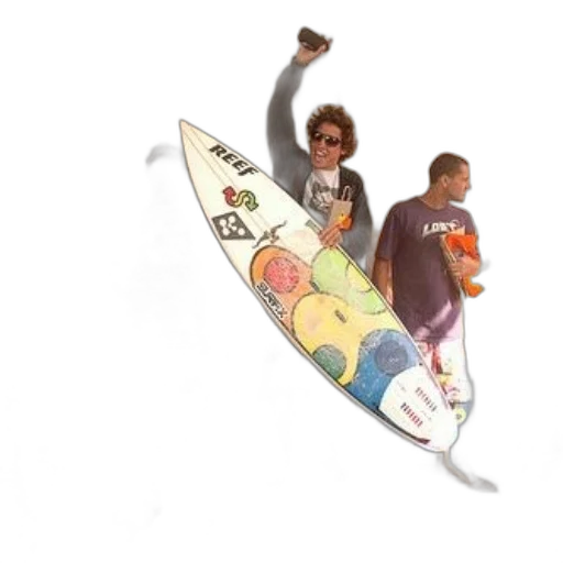 man, holds, surfboard, podium transparent PNG cut-out