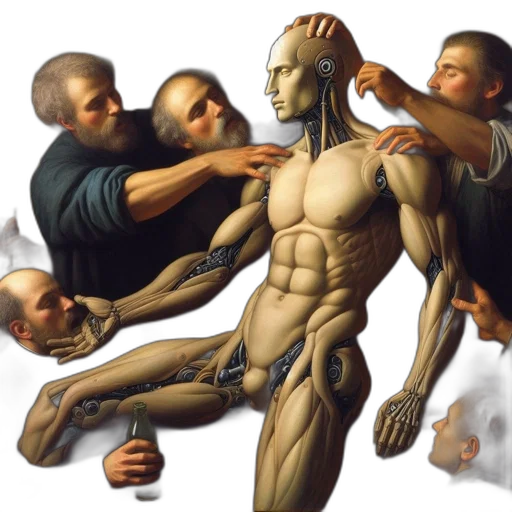 robot, concept art, cyberpunk, photorealistic transparent PNG cut-out