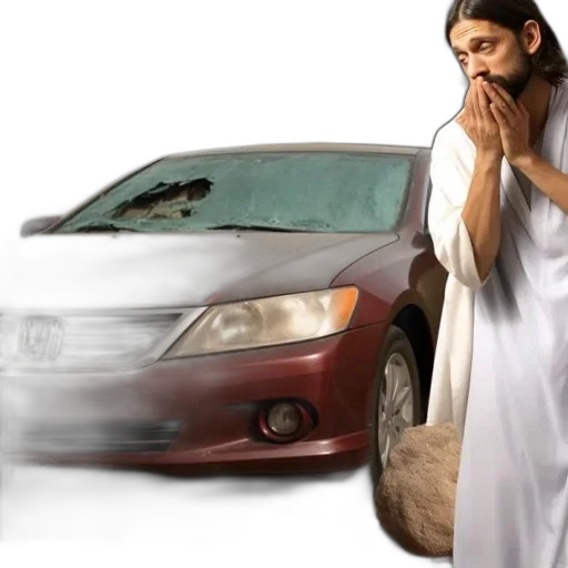 car, photorealistic, fog, man transparent PNG cut-out