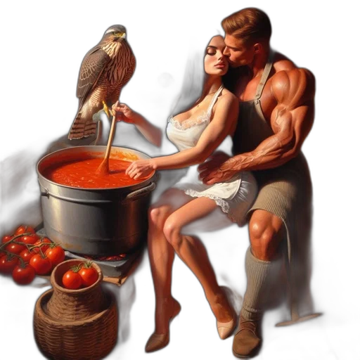 food, furniture, oil painting, photorealistic transparent PNG cut-out