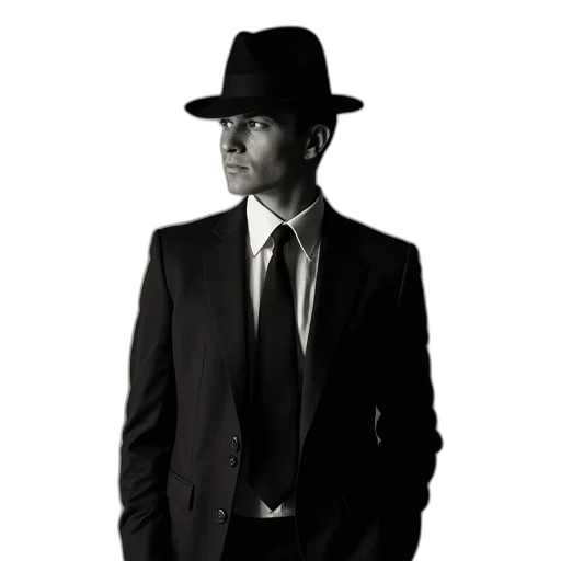 hat, staff, jacket, photorealistic transparent PNG cut-out