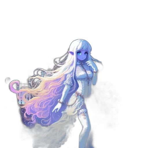 hair, creature, dress, staff transparent PNG cut-out