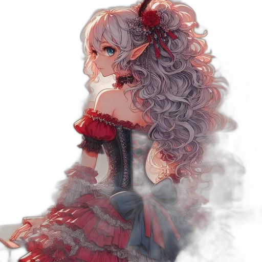 dress, crown, hair, staff transparent PNG cut-out