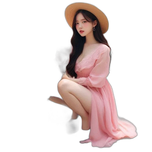 dress, hat, oil painting, 3d render transparent PNG cut-out