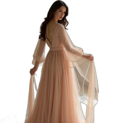 dress, earth tones, pastel, golden transparent PNG cut-out