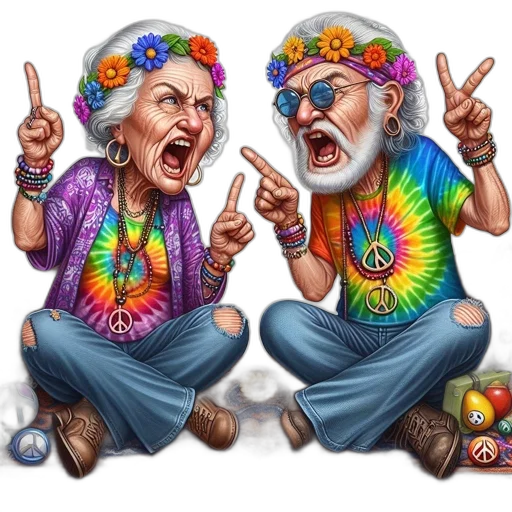 two, seniors, donning, bright transparent PNG cut-out