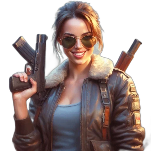 weapon, jacket, staff, face transparent PNG cut-out