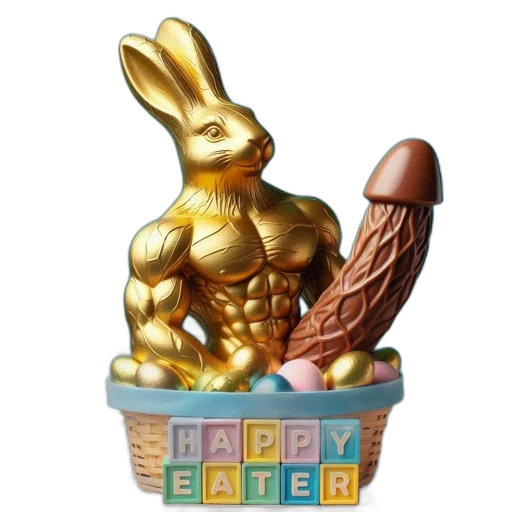 golden, bunny, figurine, stands transparent PNG cut-out