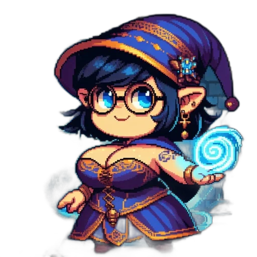 dress, staff, fantasy art, pixel art transparent PNG cut-out