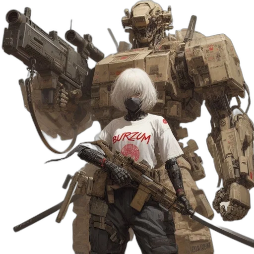 robot, weapon, jacket, concept art transparent PNG cut-out