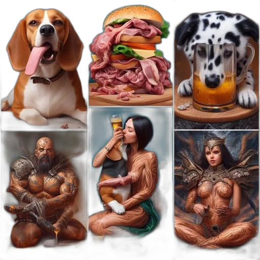 food, animal, photorealistic, oil painting transparent PNG cut-out