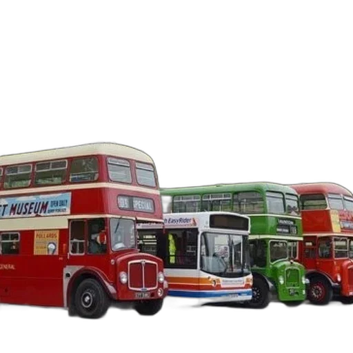 3d render, four, vintage, double-decker transparent PNG cut-out