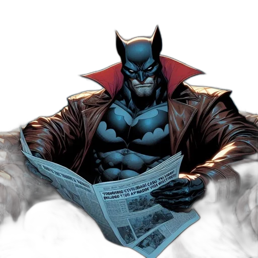 comic book art, concept art, batman, sits transparent PNG cut-out