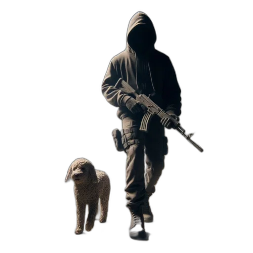 weapon, animal, jacket, staff transparent PNG cut-out