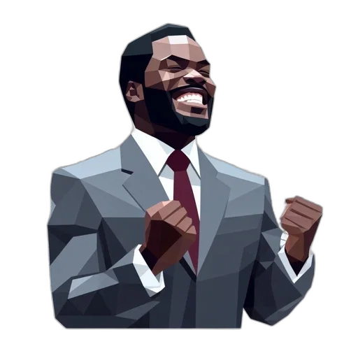low-poly, triumphant, man, suit transparent PNG cut-out