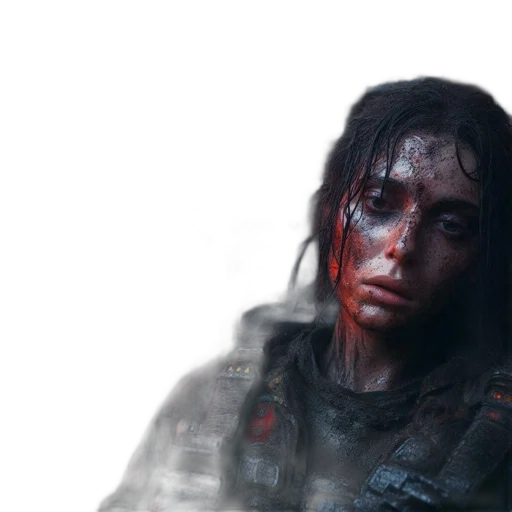 face, weapon, concept art, photorealistic transparent PNG cut-out
