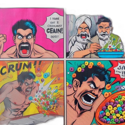 food, comic book art, muscular, man transparent PNG cut-out