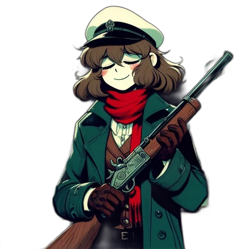 weapon, staff, jacket, hat transparent PNG cut-out