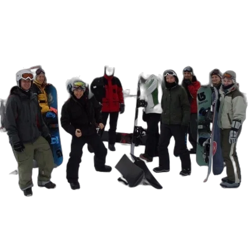 staff, group, snowboarders, stand transparent PNG cut-out