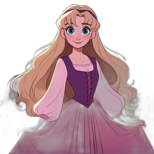 dress, crown, hair, staff transparent PNG cut-out