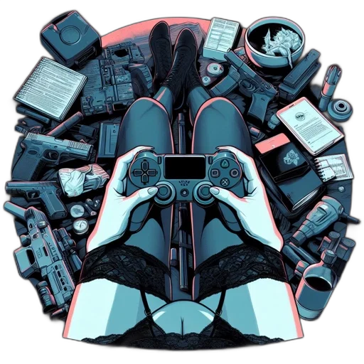 jacket, robot, weapon, mask transparent PNG cut-out