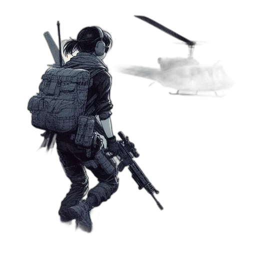 weapon, robot, jacket, staff transparent PNG cut-out