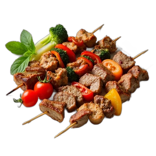 food, plate, skewered, meat transparent PNG cut-out