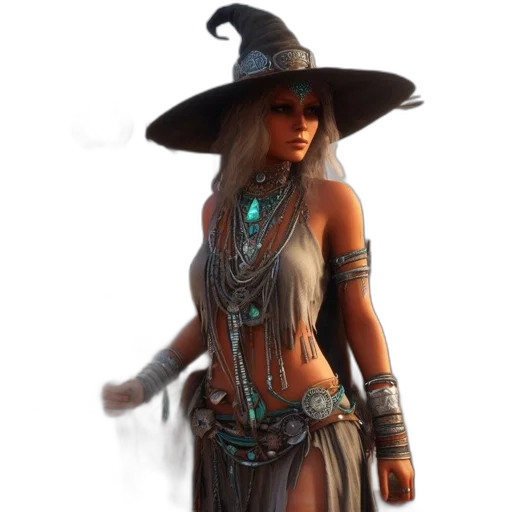staff, hat, dress, jewelry transparent PNG cut-out
