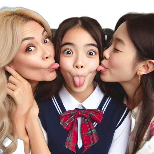 mother, her, two, daughters transparent PNG cut-out