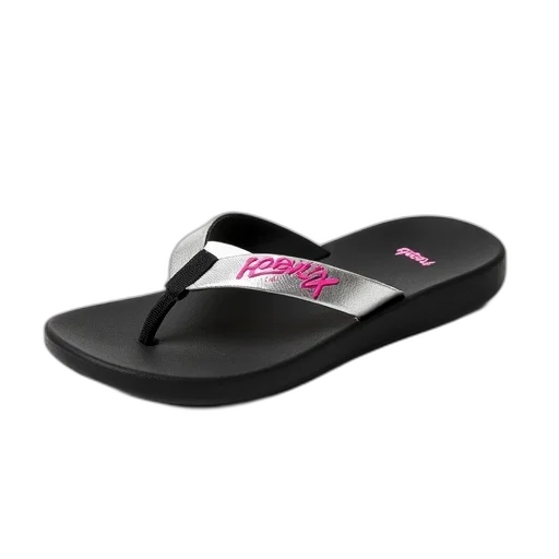 shoes, black, flip-flop, silver transparent PNG cut-out