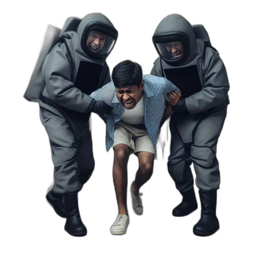 jacket, mask, creature, weapon transparent PNG cut-out