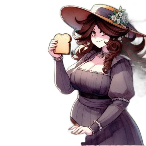 dress, hat, staff, flower transparent PNG cut-out