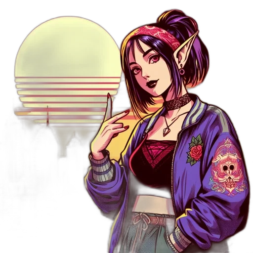 jacket, staff, pixel art, vaporwave transparent PNG cut-out