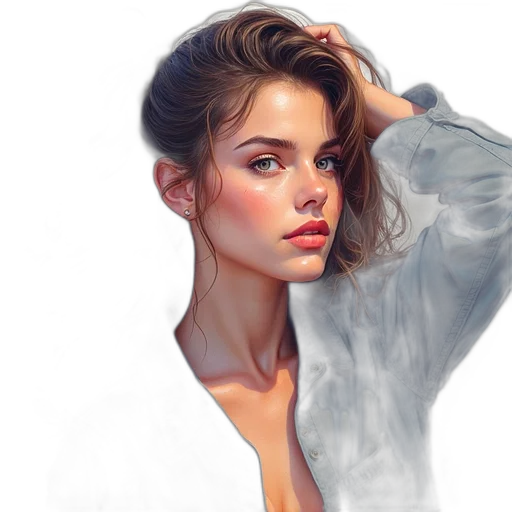 face, dress, jacket, hair transparent PNG cut-out