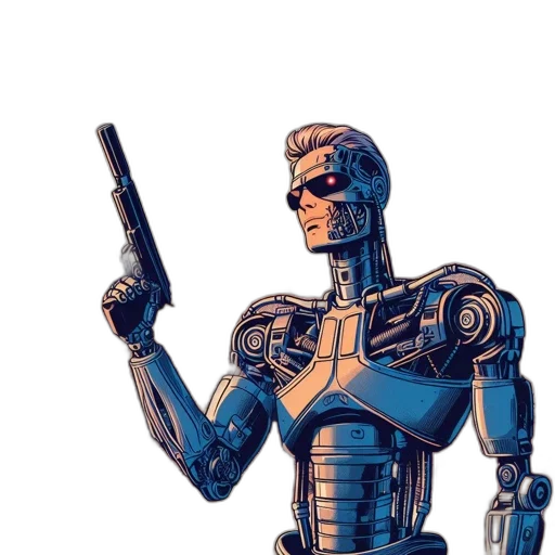 robot, weapon, staff, comic book art transparent PNG cut-out