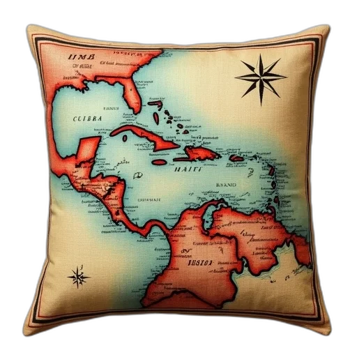 vintage-style, pillow, map, caribbean transparent PNG cut-out