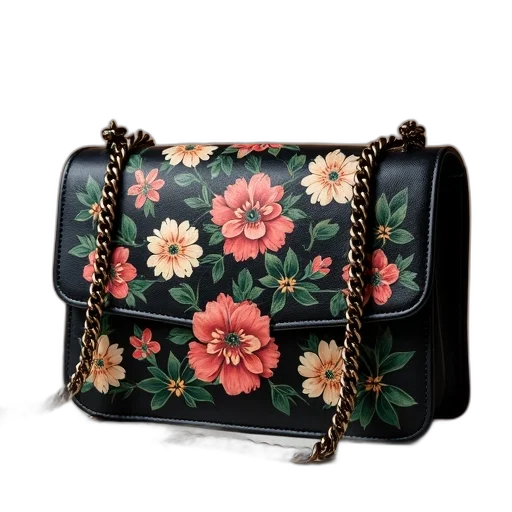 black, multi, floral, print transparent PNG cut-out