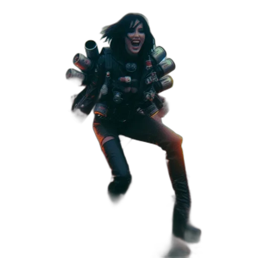weapon, creature, jacket, staff transparent PNG cut-out