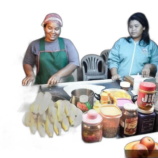 two, women, prepare, food transparent PNG cut-out