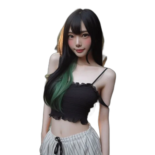 dress, hair, jewelry, staff transparent PNG cut-out