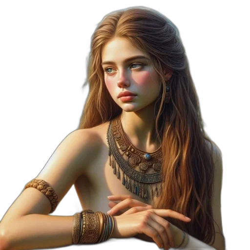 jewelry, face, dress, fantasy art transparent PNG cut-out