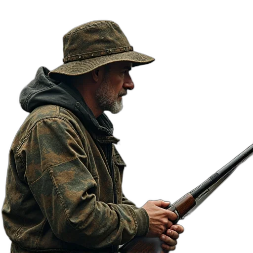 weapon, staff, hat, jacket transparent PNG cut-out