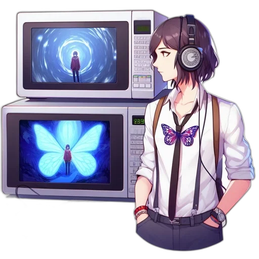 flower, jacket, robot, staff transparent PNG cut-out